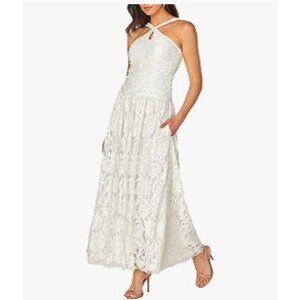 Shoshanna Midnight Zaria Lace Cutout Halter Maxi Dress 10 Ivory White